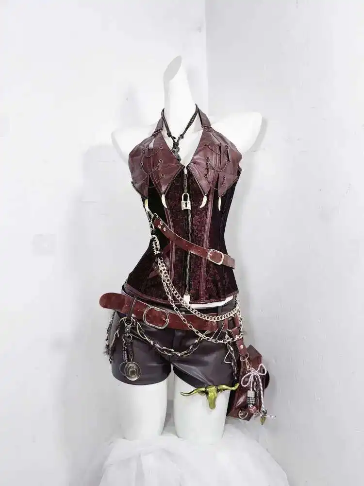 

TDH* Adventurer Subculture Dark Gothic Corset Leather Waist Bag Ultra Shorts Spicy Girl Set Lolita Dress Lovely Clothes