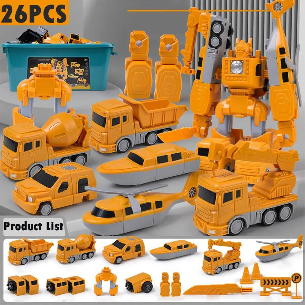 Magnetic Transform Engineering Car Assembled Toys Excavator Mixer Truck Children's Multi-functional Combination Transform Robot