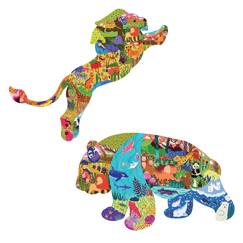 

2 Set Kids Jigsaw Puzzles For Children Adults Puzzles For Animal Jigsaw Puzzles Unique Shape Home Decor(B & E)