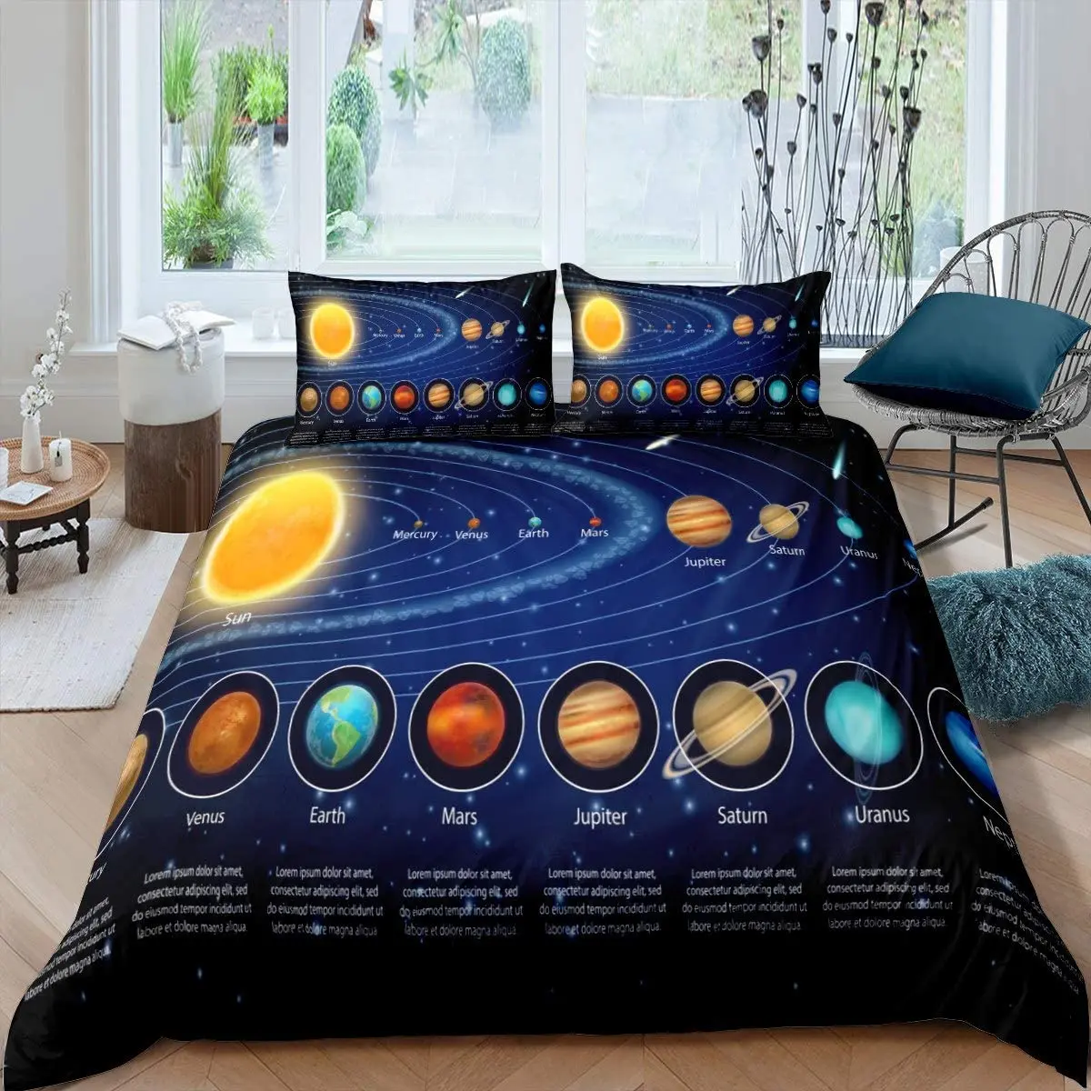 Solar System Duvet Cover Set for Kids Outer Space Galaxy Bedding Set Universe Planets Comforter Cover Astronomy Quilt Cover