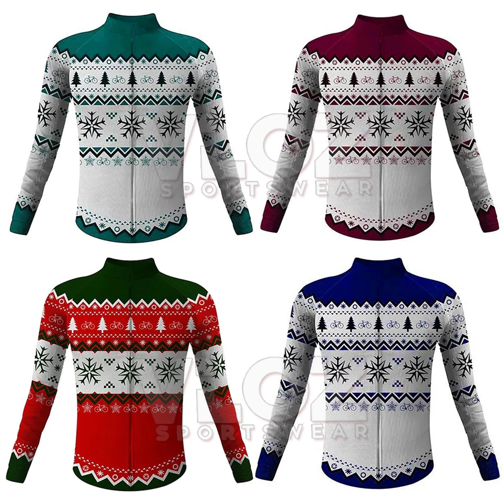 Winter Men Cycling Jersey Christmas Bike Jacket Thermal Fleece Long Sleeve Sweatshirts Outdoor Team MTB Road Bicycle Warm Coats