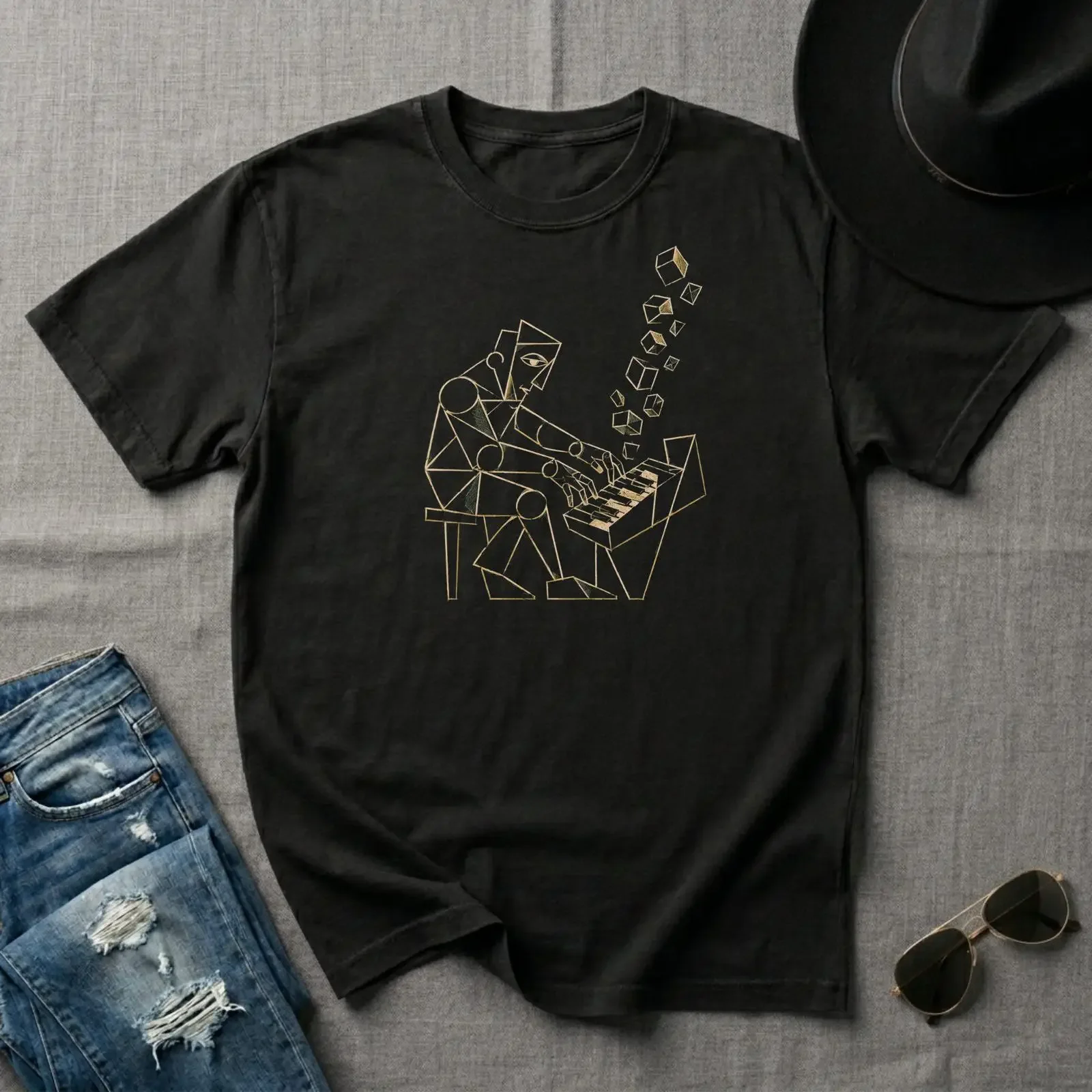 Geometric Picasso Style Synthesizer T Shirt Modular Synth Beat Maker For Music Producer Analog Keyboard Player DJ vintage