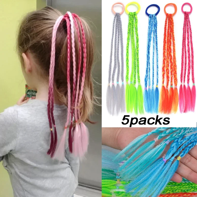 

12 Inch Girls Rubber Bands Hair Extensions for Kids Crazy Hair Day Synthetic Hairpieces Colorful Braids for Girls Kids Women