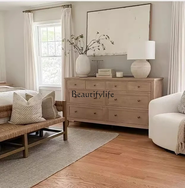 

Solid Wood Chest of Drawers Storage Sideboard Entryway Cabinet High-End Designer American Retro