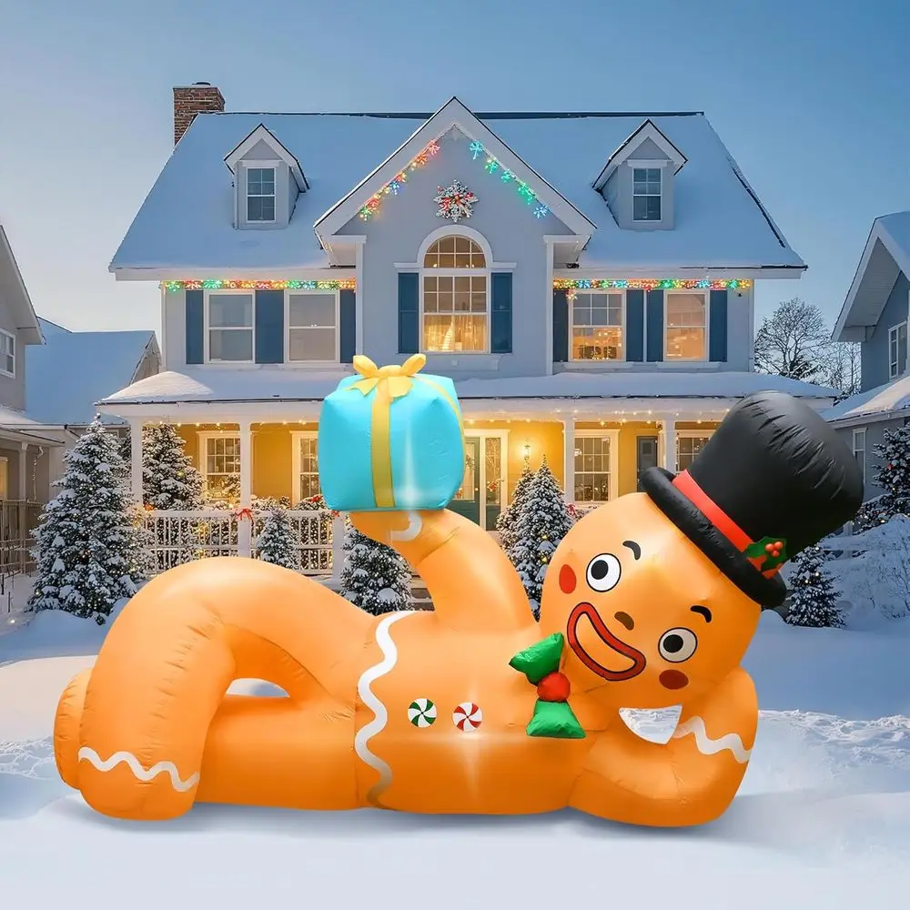 10-Foot LED-lit Gingerbread Man Inflatable, Outdoor Christmas Decoration for Lawn or Roof