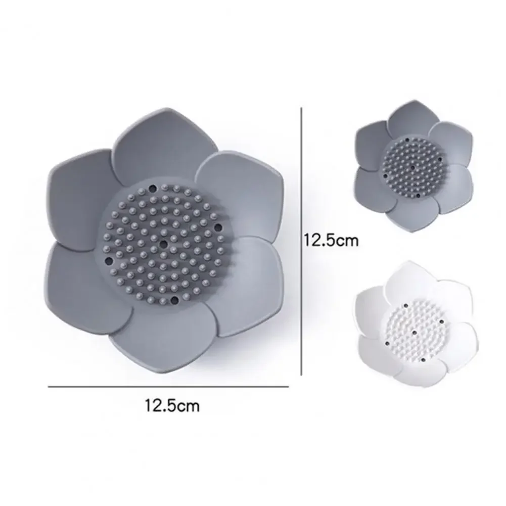 Soap Box Lotus Shape Non-slip Portable Silicone for Water Draining Solid Color Draining Soap Dish Bathroom Accessories