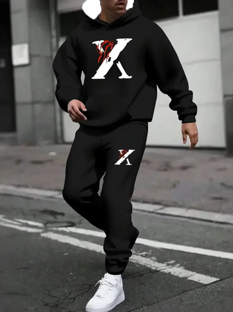 

Осенне-зимний костюм с длинными рукавами, мужской спортивный костюм с принтом X, мужской модный костюм с длинными рукавами, быстросохнущий, удобный