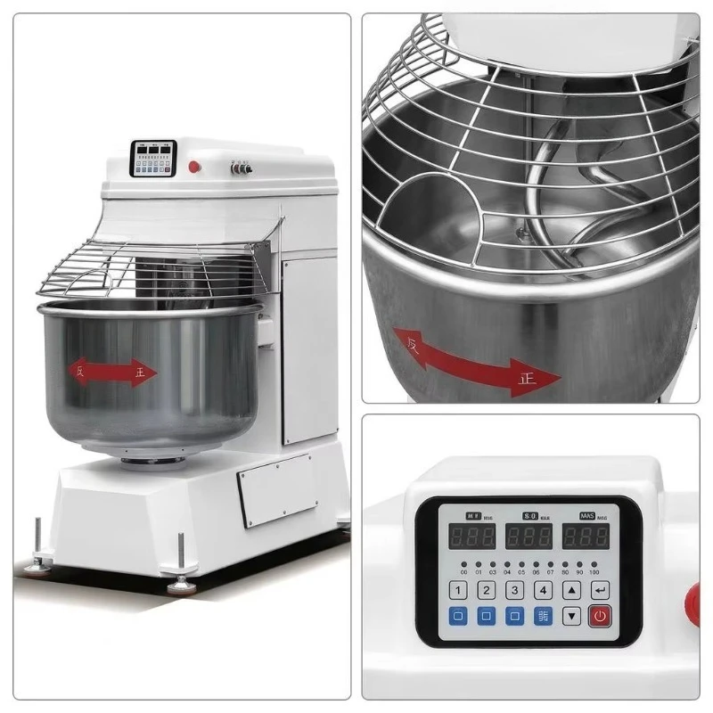 Commercial Industrial Spiral Dough Mixer, 125kg Flour Capacity Kneading Machine for Bread & Noodle Bakery Production