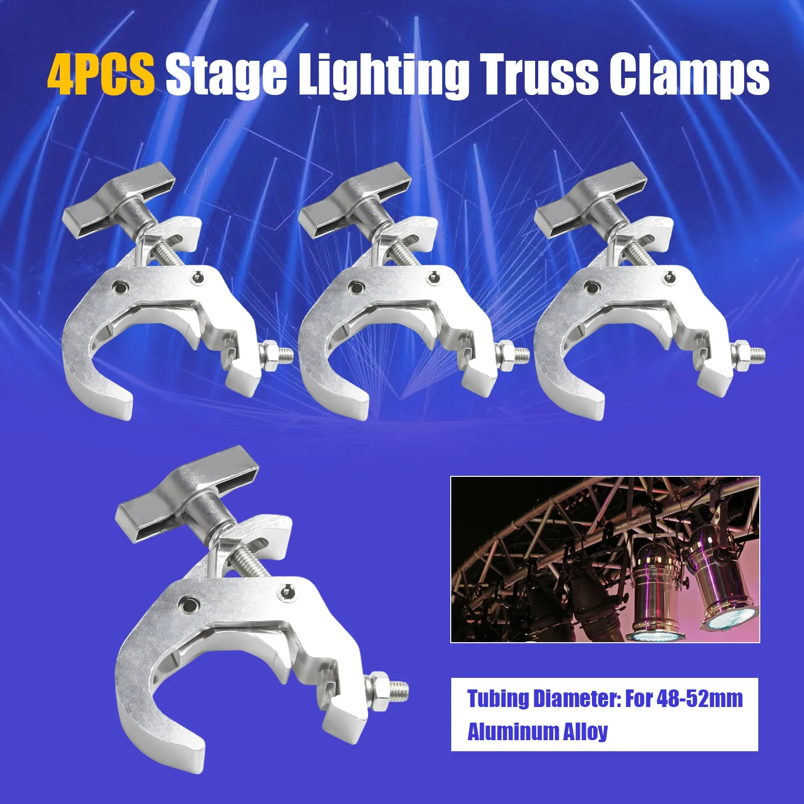 Silver Aluminum Alloy Stage Light Clamps(Set of 4) - Vibration Polishing Process&330.69Lbs Load Each, Wear&Corrosion Resistant