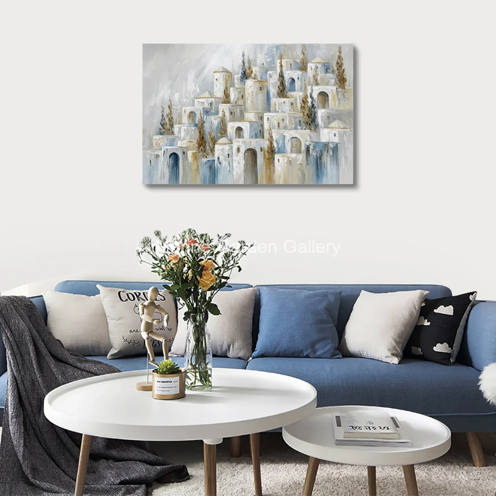 Gold Holy Land Jerusalem Oil Painting Hand Painted Jewish Textured Canvas Art Contemporary Israel Landscape for Living Room