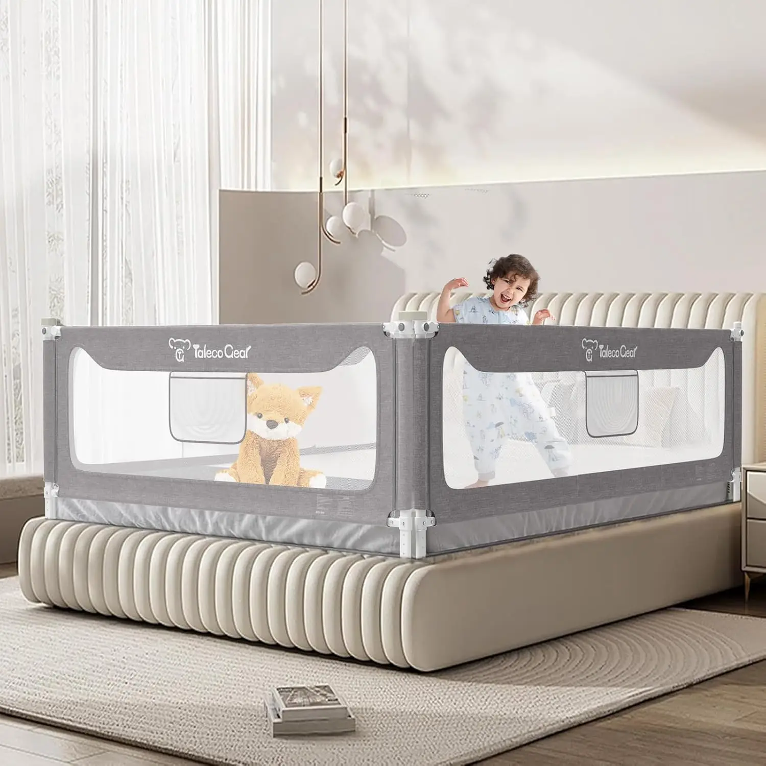 Toddler Bed Rail Guard for Twin Full Queen King Size Beds, Stable Protective Safety Side Rails with Child Lock