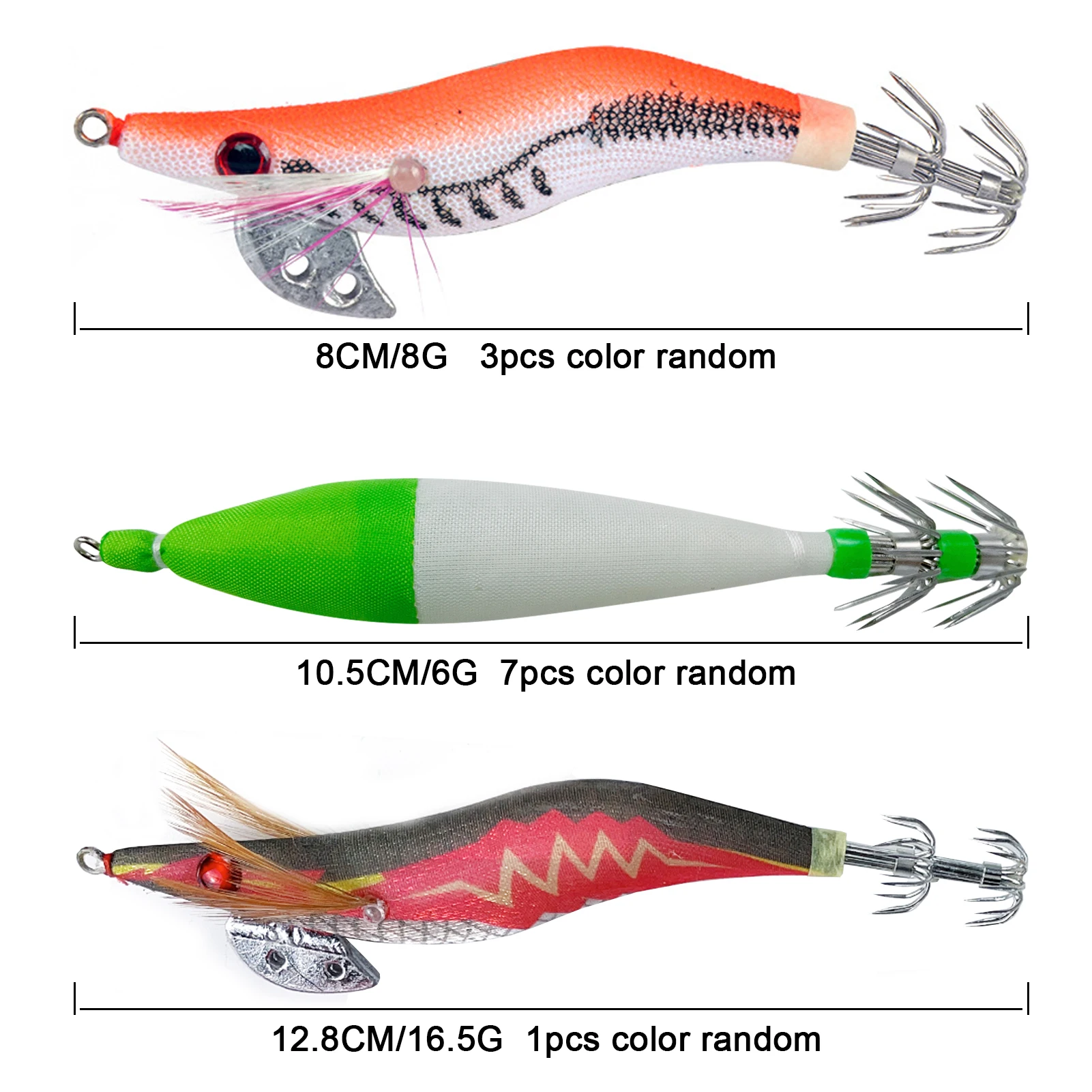 11pcs Sea Fishing Squids Set Luminous Shrimp Mixed Jigs Octopus Lures Cuttlefish Artificial Sharp Squid Hooks Pesca