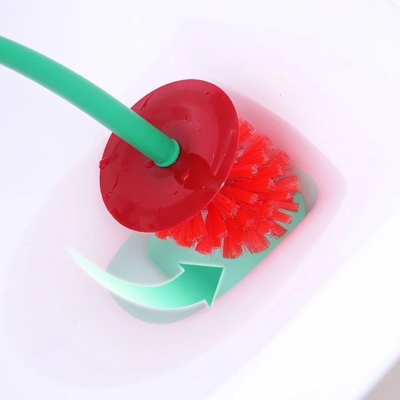 Cherry Shaped Toilet Brush Set Long Handle for Bathroom Corner Cleaning Replaceable Nylon Soft Bristle Accessories