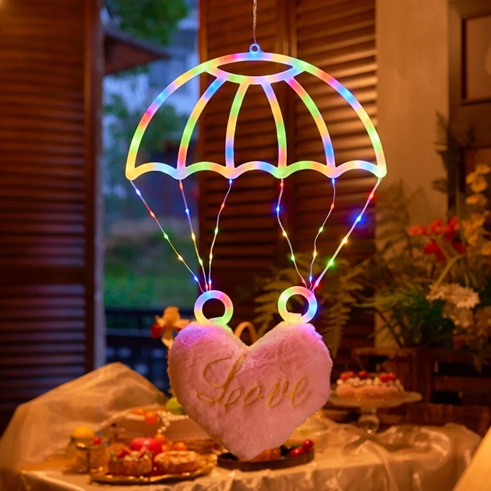 8 Modes of Lighting Parachute Star Lantern Pink Heart Usb Powered LED Christmas Parachute Lights Warm/Colorful Light Romantic