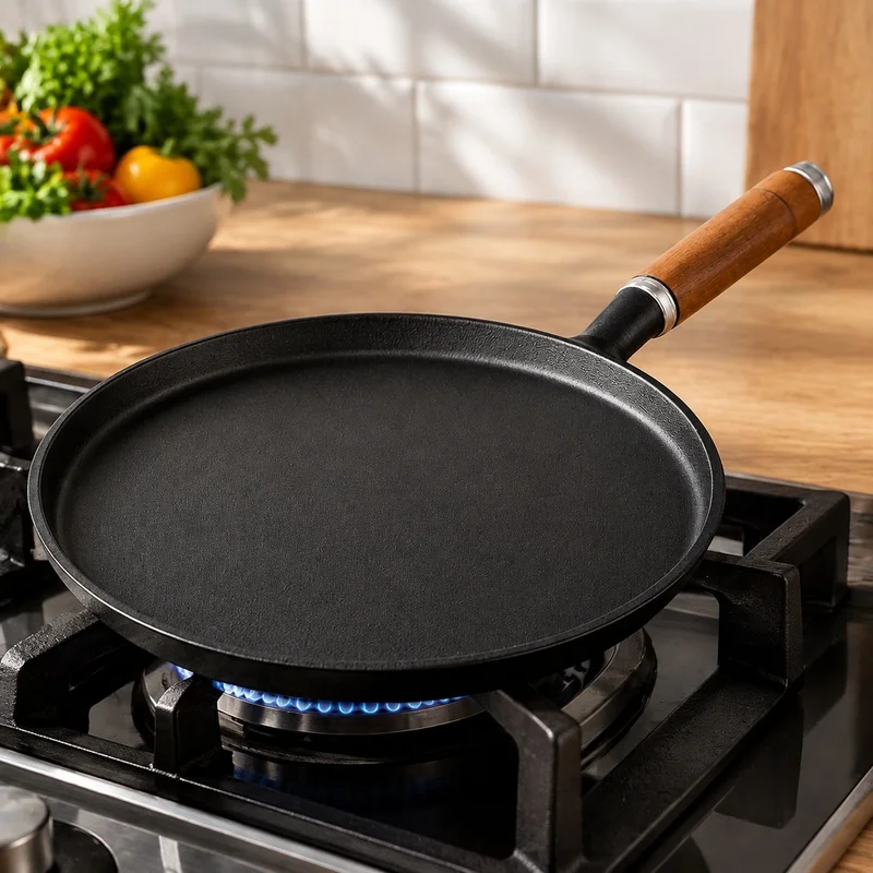 Durable Cast Iron Frying Pan Compatible with Gas and Induction Stoves, Perfect for Cooking Eggs, Pancakes, Steaks, and Crepes