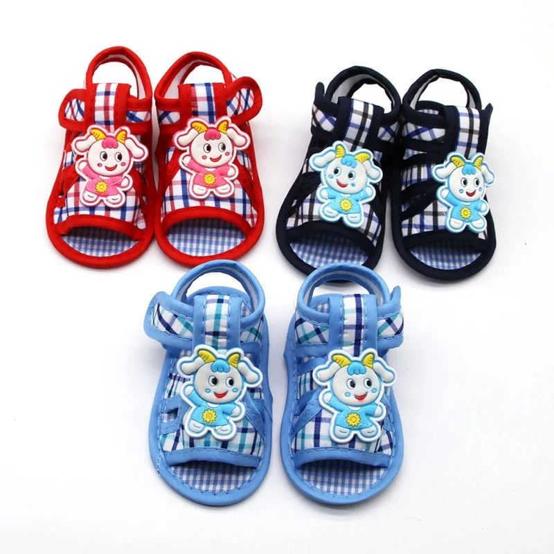 

Summer Baby Shoes Sandals Cartoon Pattern Toddler Flats Sandals Plaid Infant First Walker Crib Shoes for Boys Girls 0-18months