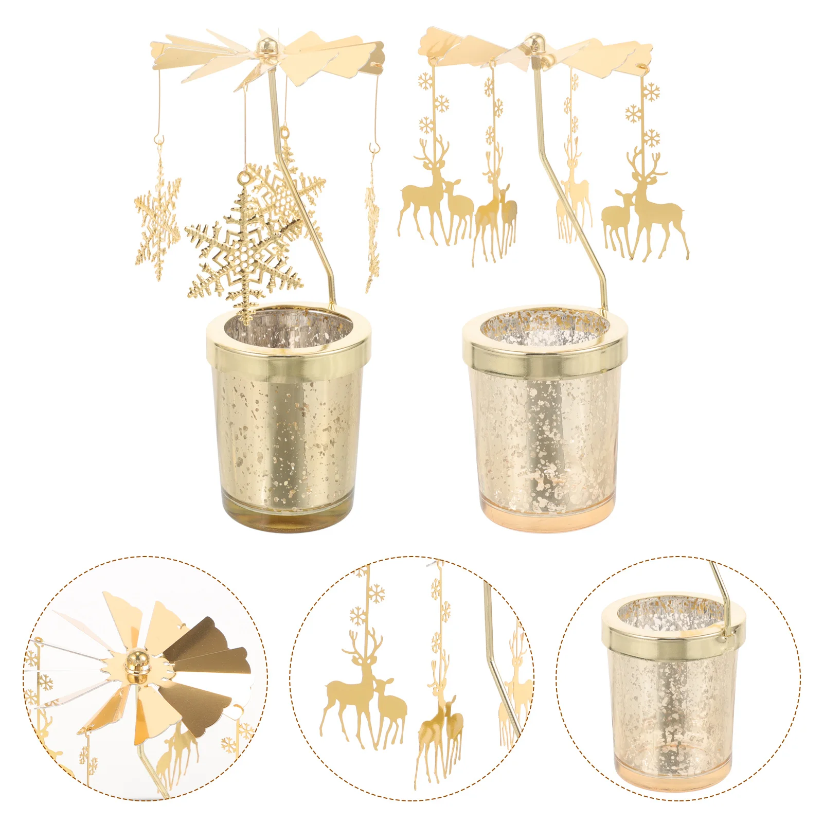 

2pcs Rotating Holder Metal Christmas Candlestick Snowflake Golden Spinning Decoration For Table Centerpiece Home Party