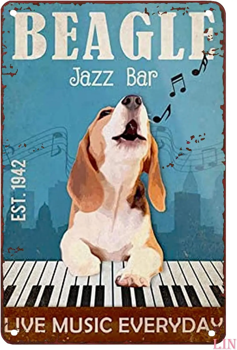 Metal Wall Decor for Bedroom Beagle Dog Jazz Bar Retro Style Dog Lover Gift Coffee Bar Decoration Coffee Lovers Gift Tin Sign Ch