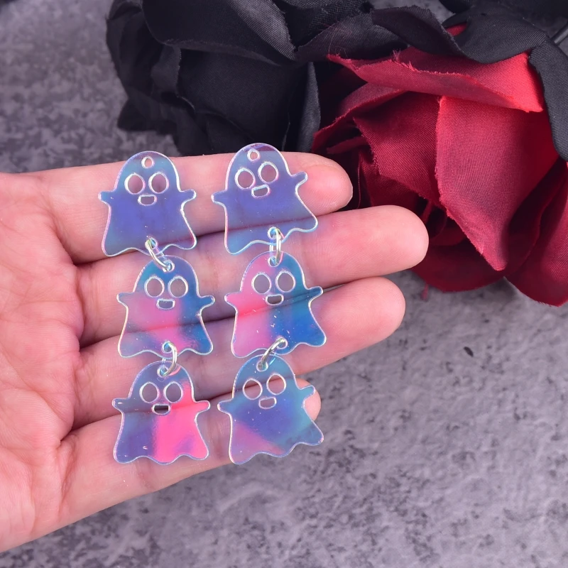 10pcs Cute 3-layer Ghost Halloween Acrylic Charms Pendant for Women DIY Jewelry Making