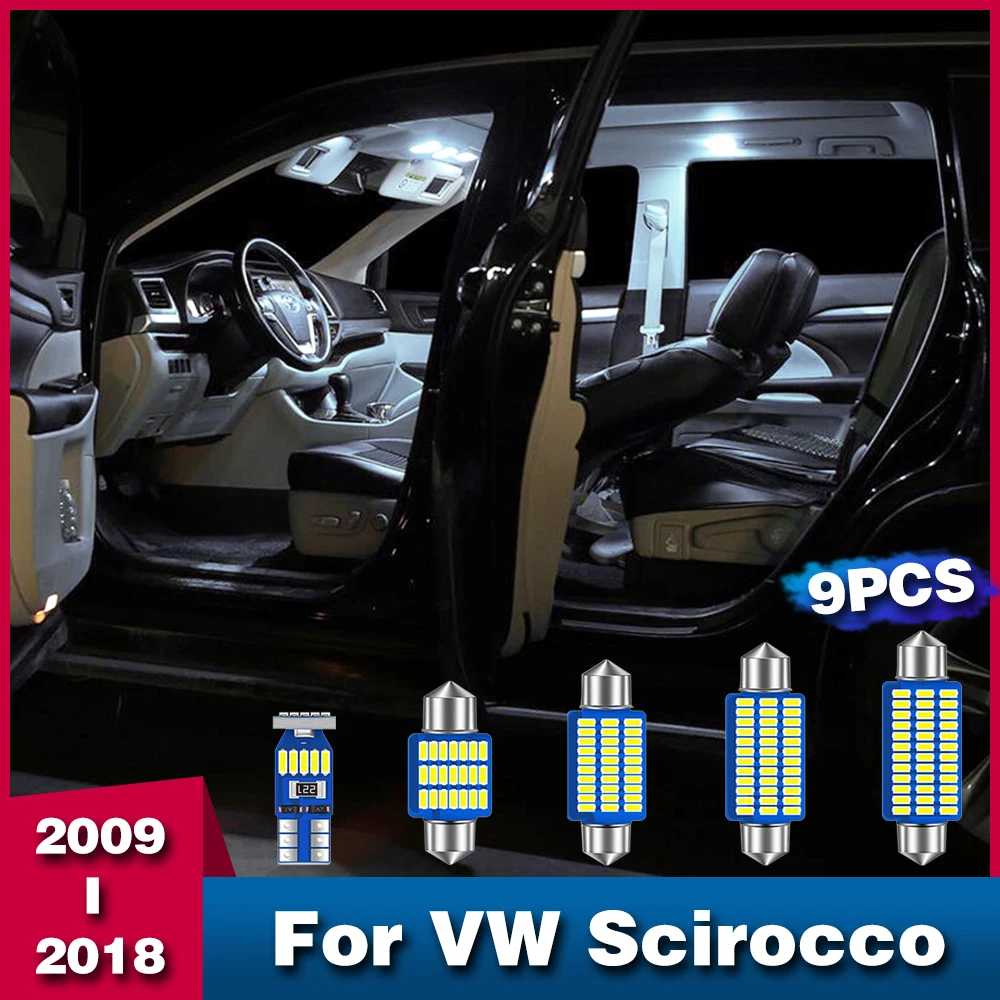 9PCS LED Car Interior Front Rear Reading Footwell Light Trunk Lamp Decoration Accessories For VW Scirocco 2009 - 2018 2010 2011