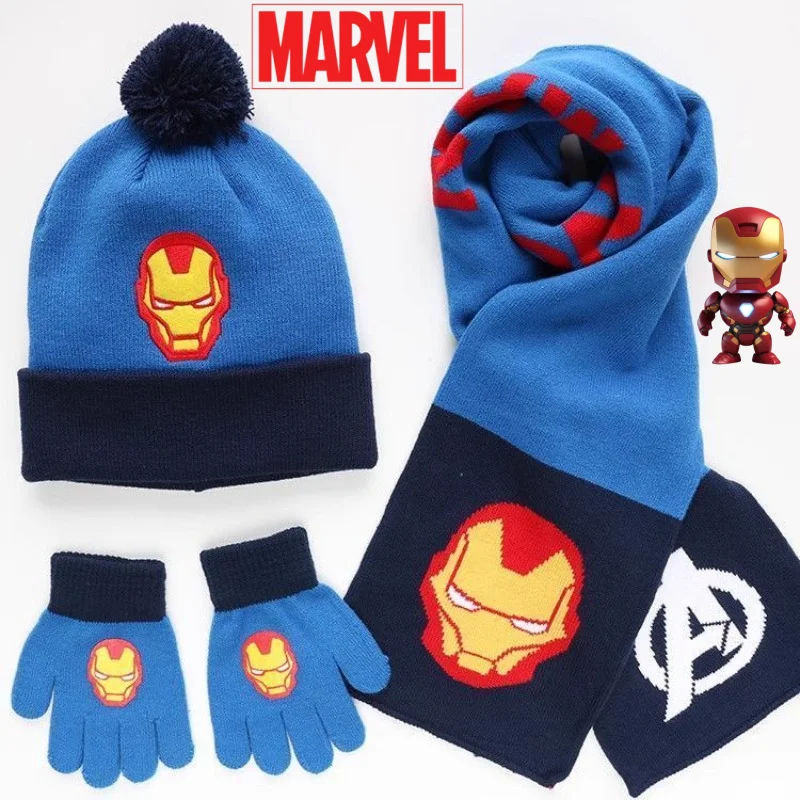 

Креативный Marvel Железный Человек Капитан Америка с милым мультяшным узором, новые зимние модные перчатки, шапка и шарф, теплый комплект из трех предметов