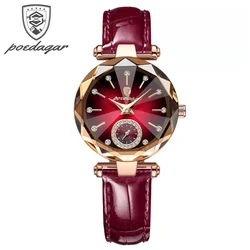 POEDAGAR Fashion Women Small Second Hand Red Quartz Watch Leather Waterproof Womens Watches Top Brand Luxury Diamond Wristwatch