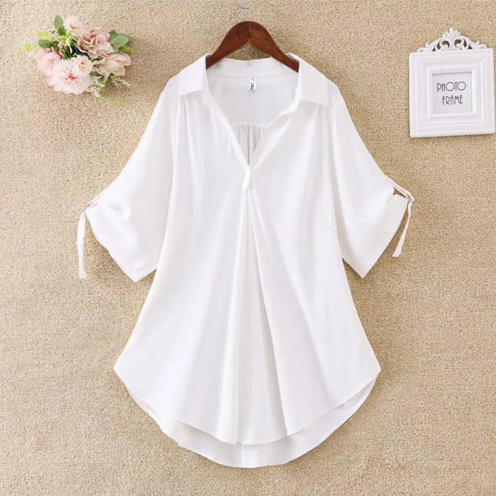 Women Summer Tunic 2023 Fashion Casual Women\'s Blouses Solid Color Cool Casual Ladies V Neck Loose Blouse Summer Chiffon Tops