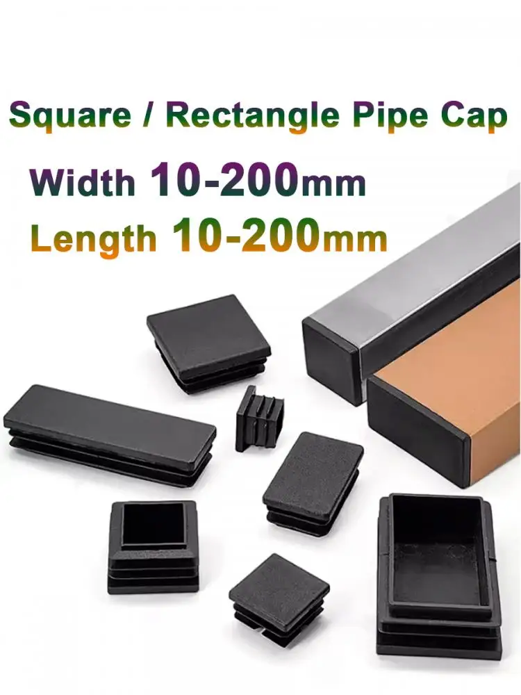 1-100 pièces 10/13/15/16/18-200mm bouchon d'extrémité d'obturation en plastique noir bouchons de Tube de tuyau carré bouchon d'insertion bonde protecteur de coussinet de pied de meubles