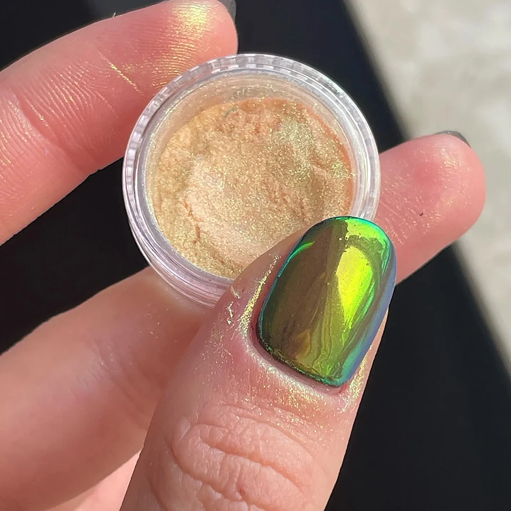 1 pot arc-en-ciel Aurora Chrome ongles paillettes poudre clair miroir effet coucher de soleil néon caméléon poudre à ongles pour manucure frottant la poussière