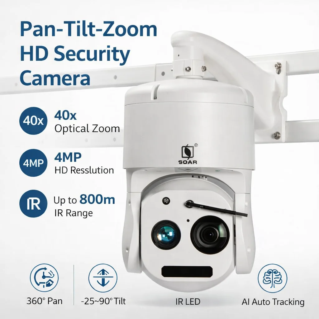 High Resolution 4MP IR Night Vision Dome PTZ 40X Zoom 500M/800M AI Motion Detection IP66 Waterproof IP Camera