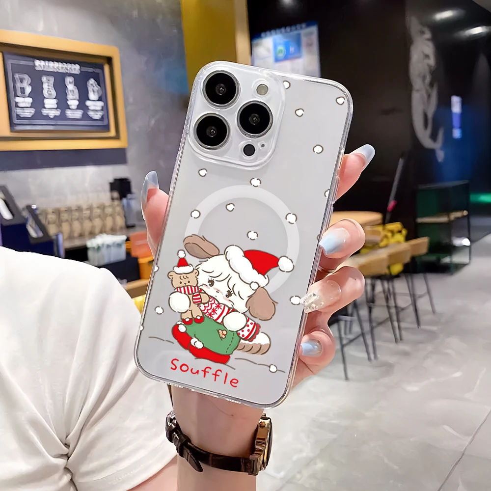 Christmas Cartoon Mikko Cat Cute For IPhone 16 15 14 13 12 11 Pro Max Plus Transparent Magnetic Suction Phone Case