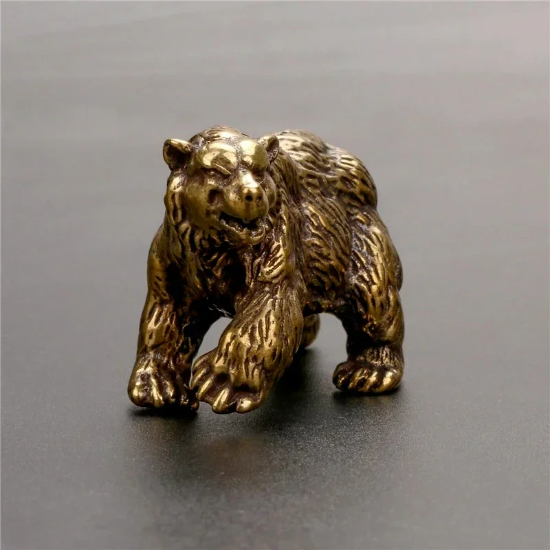 Hot Brown Bear Statue Ornament Solid Brass Polar Animal Figurine Miniatures Tea Table Pet Desk Decors Accessories Crafts