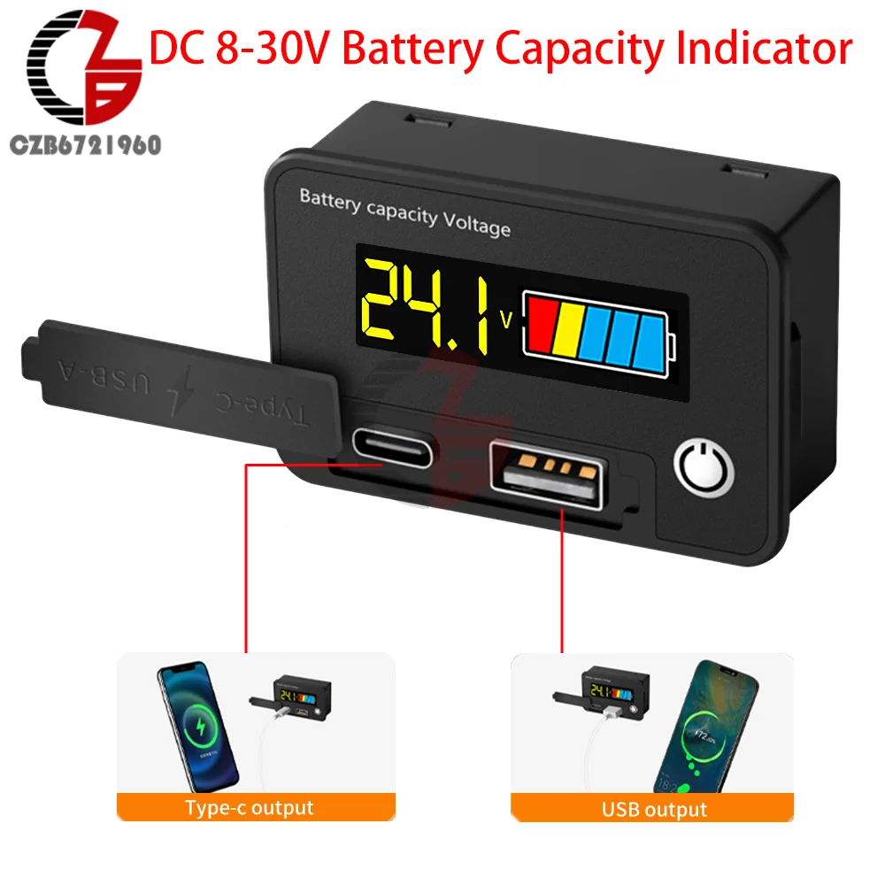 DC 8-30V Battery Capacity Indicator LCD Digital Voltmeter Electricity Meter Voltage Tester Lithium Battery Capacity Detector