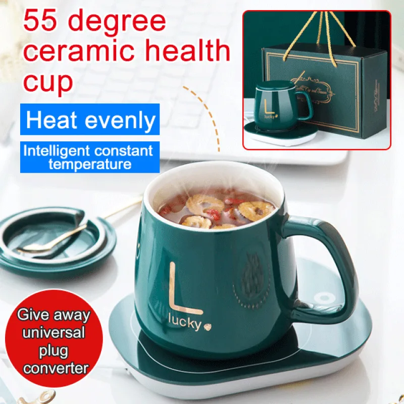 220v Electric Heating Coaster 55°C Coffee Milk Tea Heating Pad Usb Thermostatic Ceramic Cups  Office Heating Warming Cup