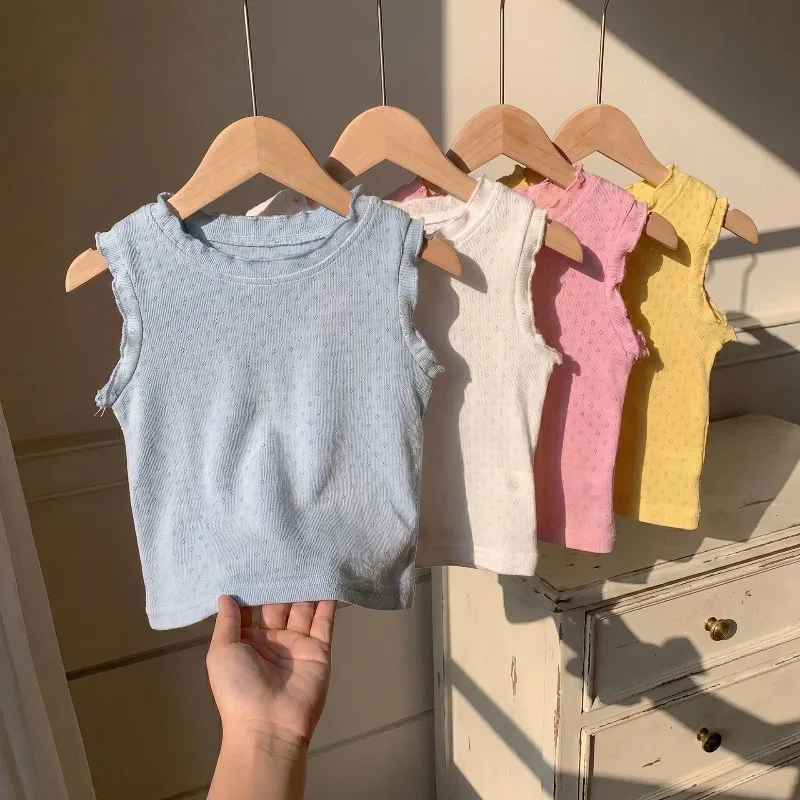 

Bellbell Summer Kids Girls Tees Muslin Thin Breathable 1-6Yrs Baby Girls Vest Loose Round Collar Children Girls Sleeveless Shirt