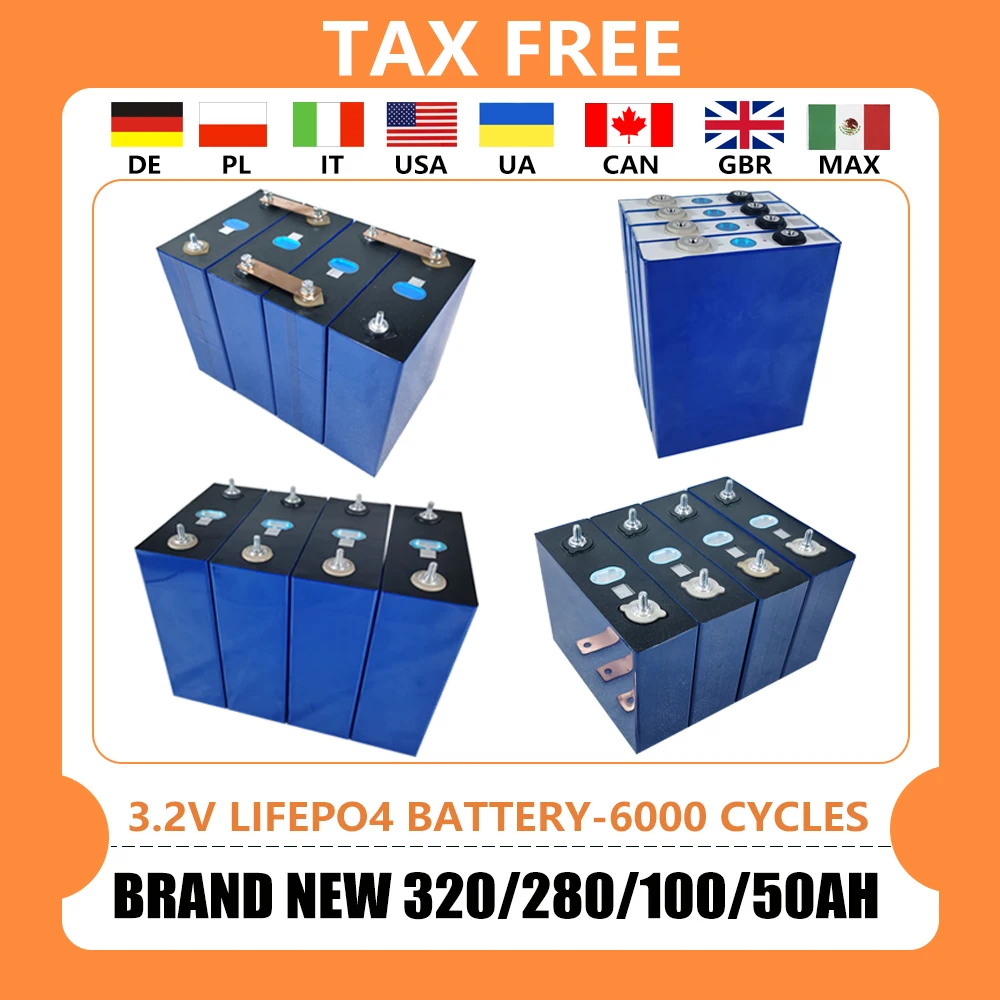 

3.2V 320AH 280AH 100AH Lifepo4 Battery DIY 12V 24V Lithium iron phosphate Cell Rechargeable batterie For RV EV Camper