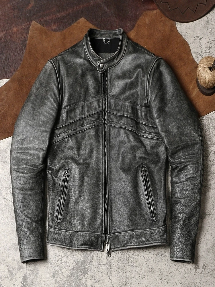 DSC761 Cidu Super Top Quality Heavy Genuine US Cow Leather Slim Classic Cowhide Stylish Rider Jacket