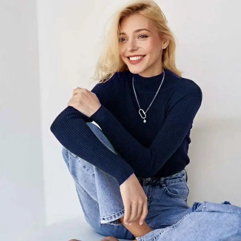 Women's Basic Knit High-Neck Sweater (CL) - usage example