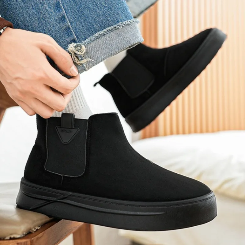 

Зимние мужские плюшевые теплые высокие хлопковые туфли, корейская версия, повседневные зимние ботинки, нескользящие износостойкие ботинки, мужская обувь Botas