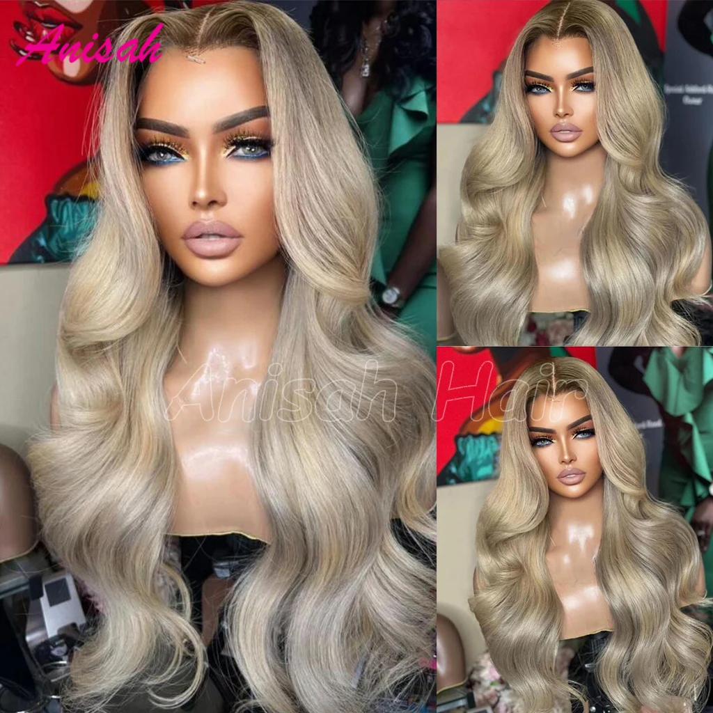 Brazilian Remy Hair Ombre Ash Blonde Glueless Wig Ready To Wear Wigs 13x4 Lace Frontal Wig 5x5 HD Transparent Closure Wigs