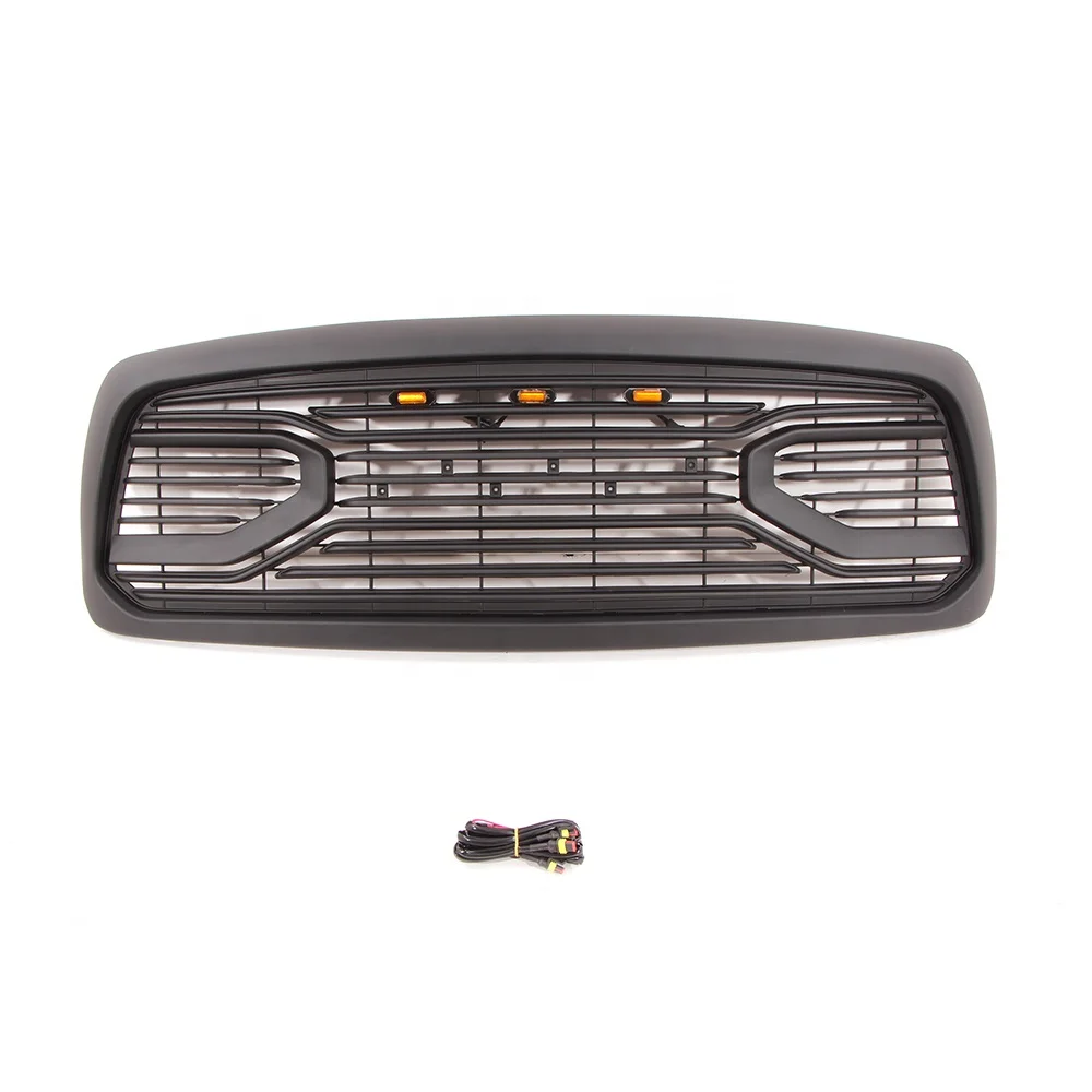 

2002 2005 auto parts other exterior accessories black car grills with led lights and letters fit for dodge ram 1500