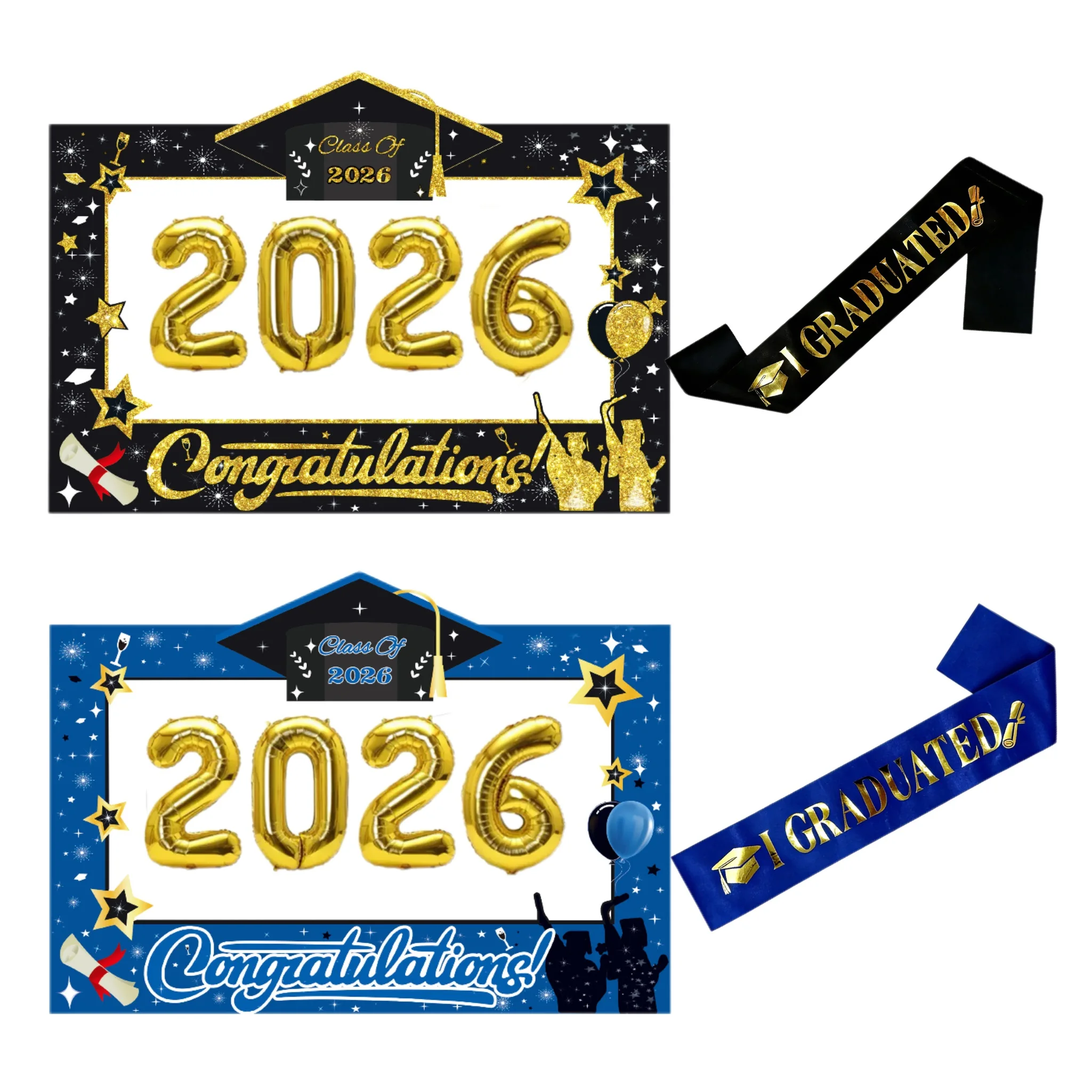 conjunto-de-6-pecas-porta-retratos-tematicos-de-formatura-2026-preto-dourado-e-azul-com-faixa-e-balao-–-aderecos-para-cabine-de-fotos-para-cerimonia-de-formatura-e-festa