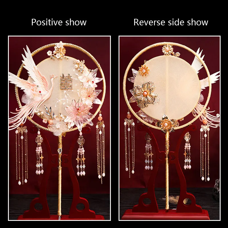 Chinese Style Bridal Round Fan Antique Double-sided Wedding Fan Retro Photography Hold Fan Prop For Wedding Decoration Supplies