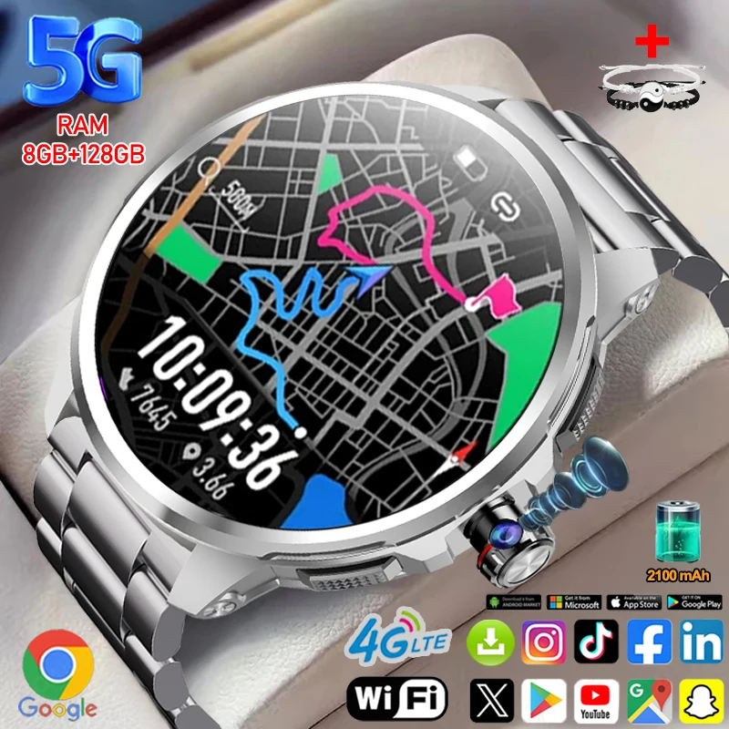 Смарт-часы с поддержкой 4G/5G, 1.95-дюймовый AMOLED-экран, 16 ГБ+256 ГБ памяти, камера, GPS, NFC, Wi-Fi, загрузка приложений TikTok и Google, умные часы.