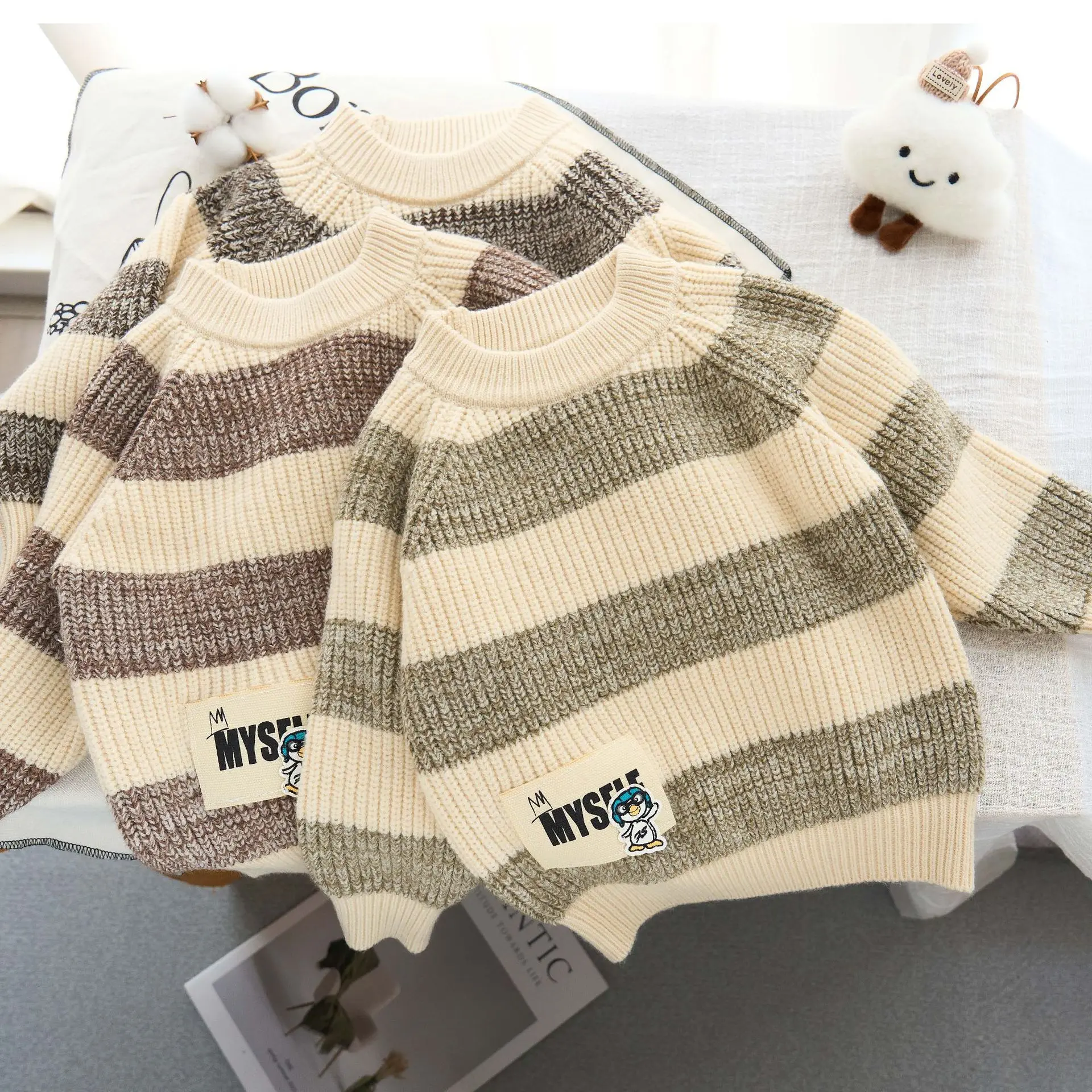 

Свитера для мальчиков, весенне-осенняя детская шерстяная трикотажная верхняя одежда, одежда для маленьких мальчиков, вязаные топы, детский пуловер, свитер, верхняя одежда