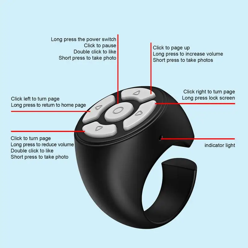 Multi-function BT Ring Remote Control Portable Fingertip Selfie Video Controller Automatic Page Turner Browsing For Phone