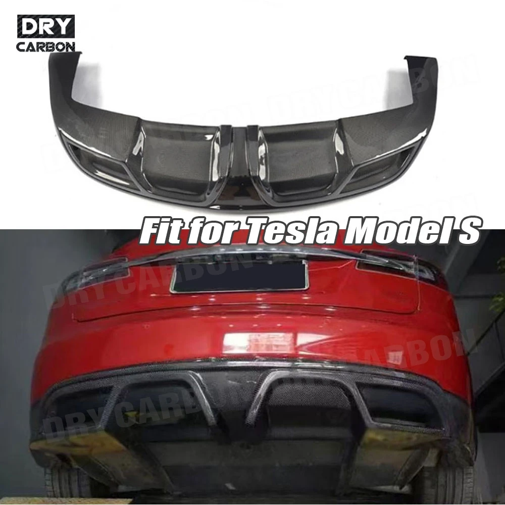 Carbon Fiber Rear Diffuser Lip Spoiler FRP Bumper Guard Plate Car Styling Body Kits for Tesla Model S 2012 2013 2014 2015