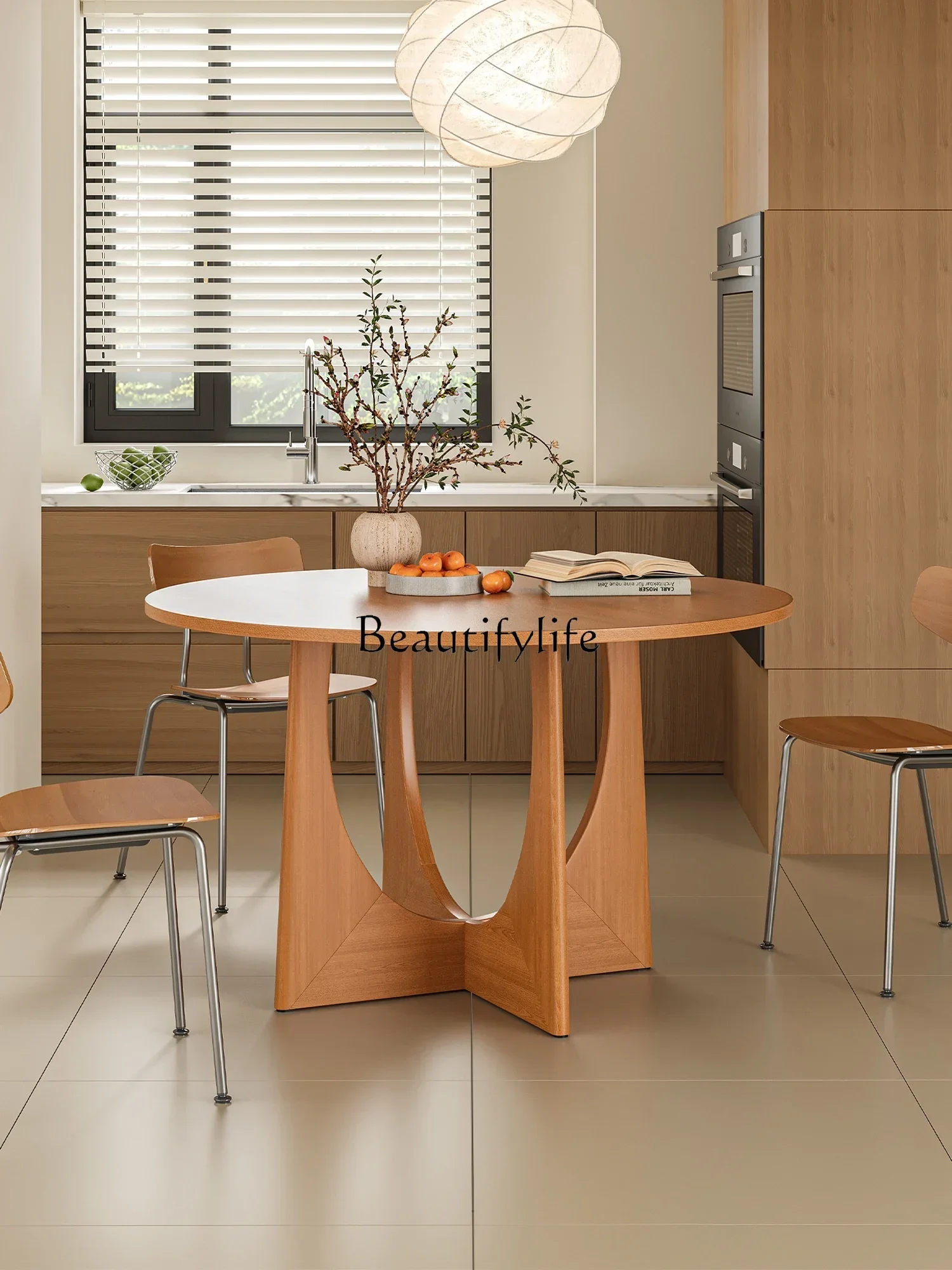 

Whole house furniture Solid Wood Dining Table Log Household Dining Table Small Apartment Simple Modern Light Luxury Triangle rou