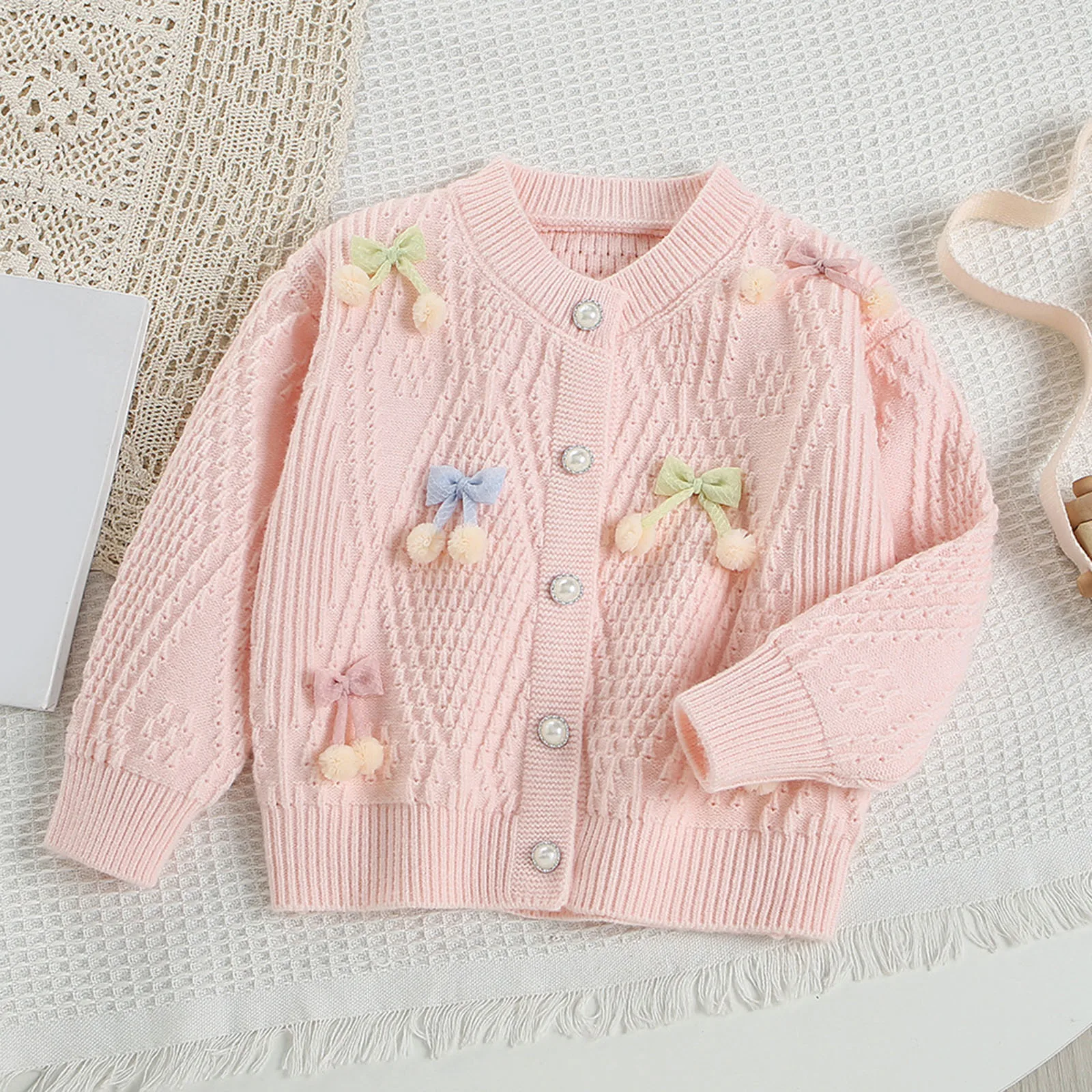 

Children Sweater Fashion New Comfortable And Warm Knitted Cardigan Girls Sweet Bow Sweaters Cardigans Girl Soft Overcoat Hot