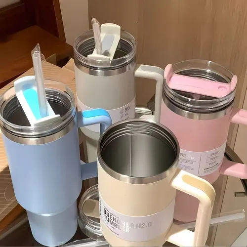 Stanleys 이중 벽 열 아이스 여행 컵 및 텀블러, 플로우 스테이트 빨대 뚜껑, 스테인레스 스틸, 30/40oz 진공 절연 자동차 머그잔 